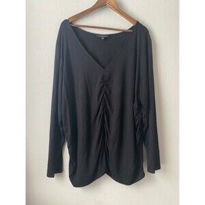 Eloquii Cinched Detail Black V Neck Long Sleeve Blouse Womens Size 26/28